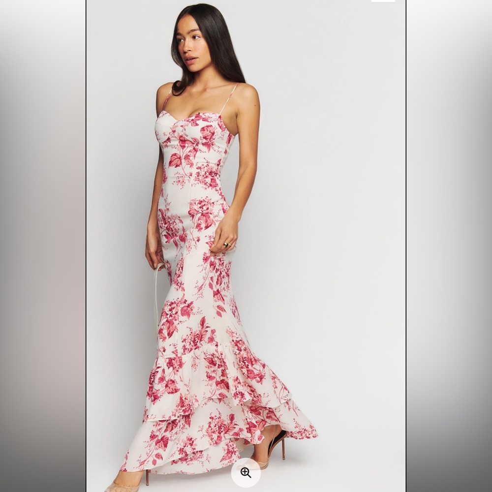 WORN ONCE: Reformation, Fallon Dress in Paris (pink & white). Great condition.